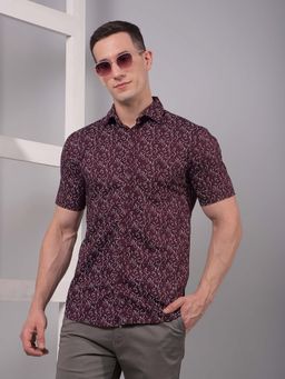 CRIMSOUNE CLUB - Men Maroon Printed Linen Shirt