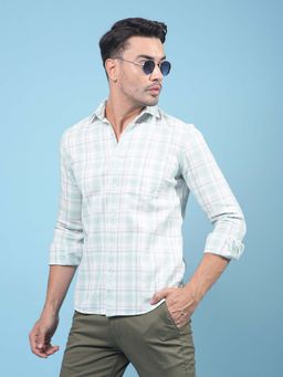 CRIMSOUNE CLUB - Men Green Checked Pure Cotton Knitted Shirt