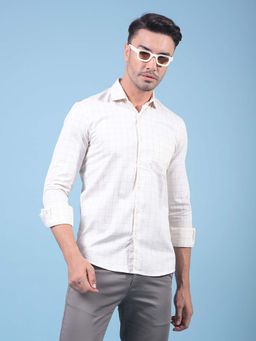 CRIMSOUNE CLUB - Men Cream Checked Pure Cotton Shirt