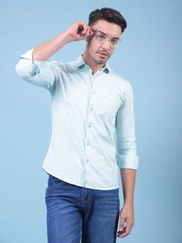 CRIMSOUNE CLUB - Men Green Checked Pure Cotton Shirt