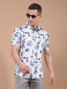 CRIMSOUNE CLUB - Men Blue Floral Print Knitted Shirt