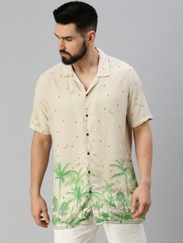 SHOWOFF - Men Half Sleeves Beige Polka Dots Shirt