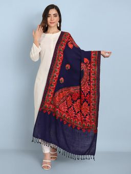 Zamour - Paisley Kashmir Embroidery Blue Woollen Stole
