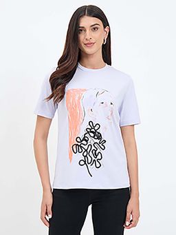 Madame - White Cotton Printed Half-Sleeve T-Shirt