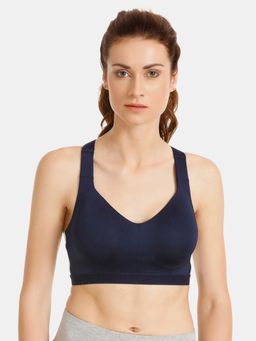 Zivame - Zelocity High Impact Padded Wide Waist Band Sports Bra - Blue