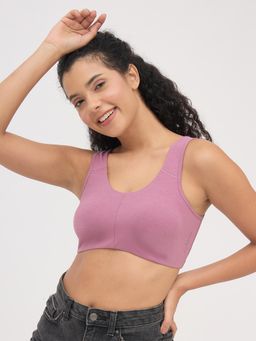 Clovia - Mauve Cotton Non-Padded Non-Wired Full Coverage Beginners T-Shirt Bra