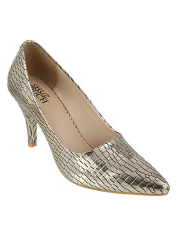 SHUZ TOUCH - Women Latest Pointed Toe Stylish Corcodile Design Pumps - Gold