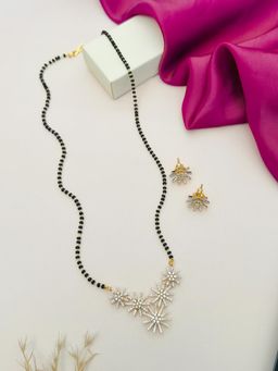 Abdesigns - White Silver Plated American Diamond Studded Mangalsutra with Earrings