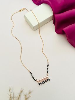 Abdesigns - Rose Gold Plated American Diamond Studded Beaded Mangalsutra