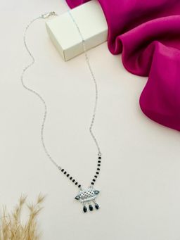 Abdesigns - Silver Plated American Diamond Studded Beaded Mangalsutra