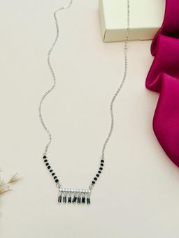 Abdesigns - Silver Plated American Diamond Studded Beaded Mangalsutra