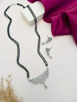 Abdesigns - White Silver Plated American Diamond Studded Mangalsutra with Earrings