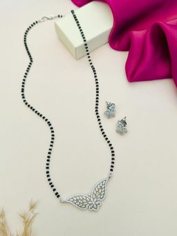 Abdesigns - White Silver Plated American Diamond Studded Mangalsutra with Earrings