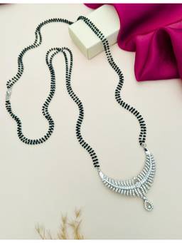 Abdesigns - White Silver Plated American Diamond Studded Mangalsutra