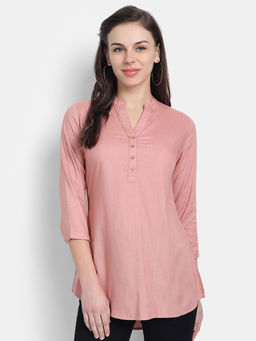Suti - Women Rayon Casual Wear Solid Tunic-Pink