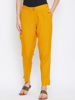 Suti - Women Rayon Slim Flex Trouser Pant-Mustard