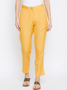 Suti - Women Rayon Slim Flex Trouser Pant-Yellow