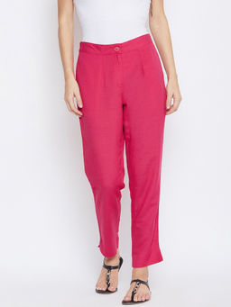 Suti - Women Rayon Slim Flex Trouser Pant-Pink