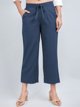 Suti - Women Cotton Solid Day Out Wear Culotte-Navy Blue
