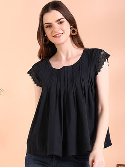 Maaesa - Women Black Solid/Plain Top