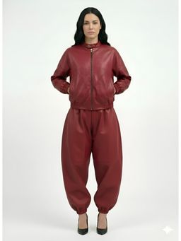 The Clothing Factory - Red Faux Leather Bomber Jacket