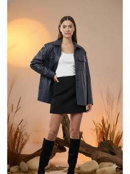 The Clothing Factory - Navy Blue Faux Leather Utility Jacket