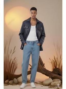 The Clothing Factory - Navy Blue Utility Oversized Faux Leather Jacket