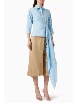 Notebook - Women Blue Solid Collar Neck Shirt