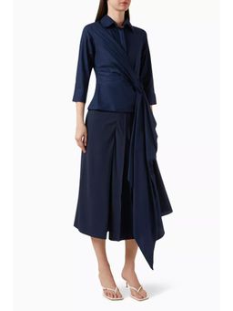 Notebook - Women Navy Blue Solid Collar Neck Shirt