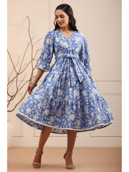 Rain & Rainbow - Blue & White Floral Bell Sleeves Dress (Set of 2)