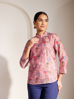 Pink Fort - Pf X Fs Chanderi High Neck Top - Pink