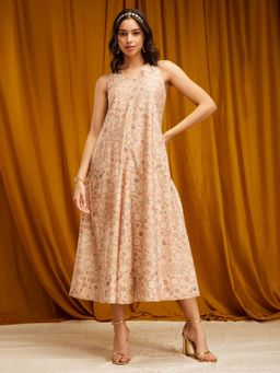 Pink Fort - Chanderi Maxi Dress - Pink