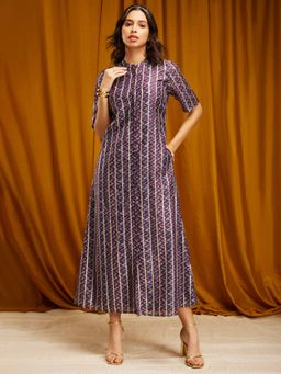 Pink Fort - Chanderi Maxi Dress - Purple