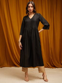 Pink Fort - Muslin A-Line Kurta - Black (Set of 2)