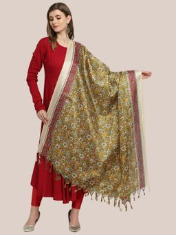 Dupatta Bazaar - Womens Mustard Floral Printed Silk Dupatta