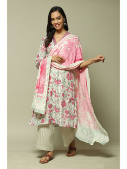 Biba - Womens Pink Printed Polyester A-line Suit (Set of 3)