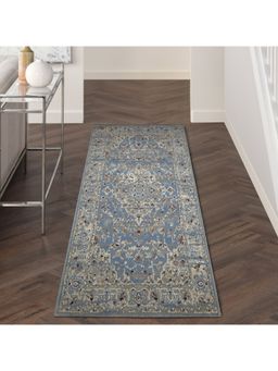 OBSESSIONS - Anti-Static Machine Made Polyester Bedside Runner, L Blue and Beige (2.5 x 5 Feet)