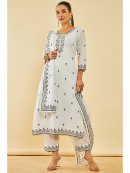 Soch - Black Cotton Embellished Kurta with Pant & Dupatta (Set of 3)