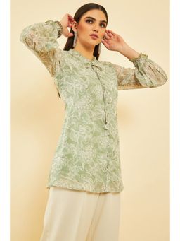 Soch - Womens Sap Green Georgette Blend Floral Print Tunic