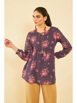 Soch - Womens Purple Georgette Blend Floral Print Tunic