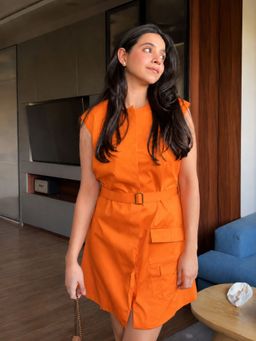 Contemponari - Cova Santa Dress with Belt - Orange