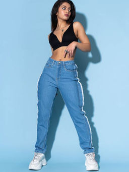 FREAKINS - Blue Side Frayed Mom Jeans