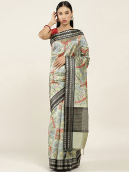 Soch - Printed Silk Blend Saree with Unstitched Blouse
