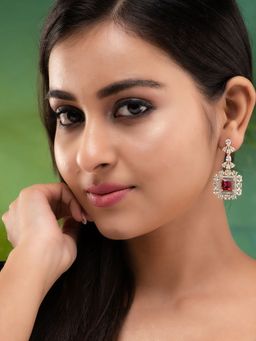 Saraf RS Jewellery - Gold Toned Ruby Studded Chandelier Drop Earrings