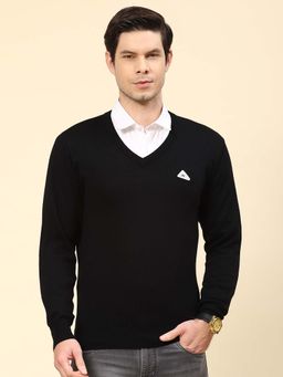 Monte Carlo - Mens Solid Black V Neck Full Sleeve Pullover Sweater