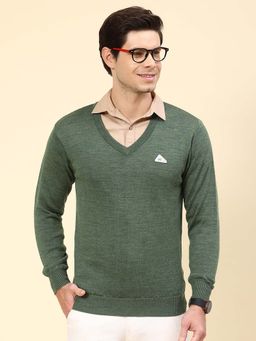 Monte Carlo - Mens Solid Olive V Neck Full Sleeve Pullover Sweater