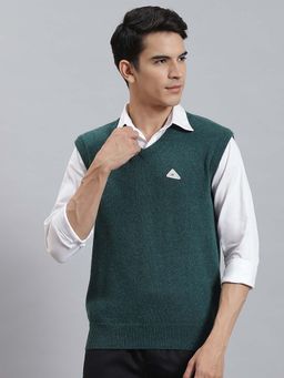 Monte Carlo - Mens Solid Green V Neck Sleeveless Sweater