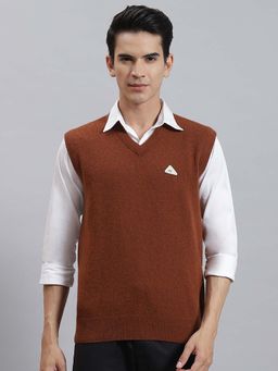 Monte Carlo - Mens Solid Rust V Neck Sleeveless Sweater