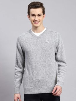 Monte Carlo - Mens Solid Grey V Neck Full Sleeve Pullover Sweater