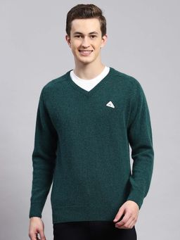 Monte Carlo - Mens Solid Green V Neck Full Sleeve Pullover Sweater
